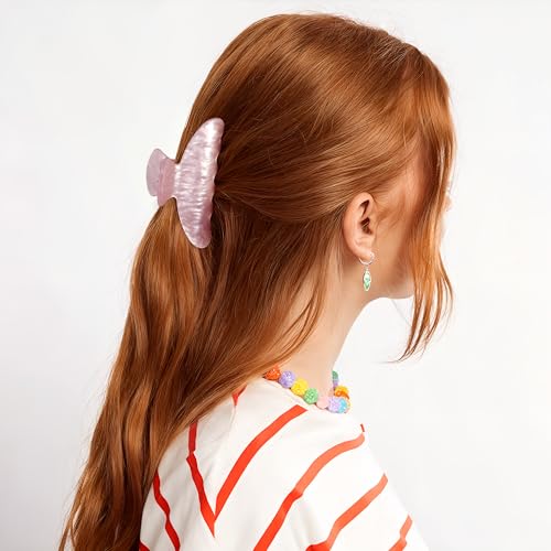 Image of 2 PCS Hair Claw Clips for Women Non-slip Hair Clips Strong Hold Large Hair Claw Clip for Thick Thin Hair Pink Elegant Hair Accessory for Girls