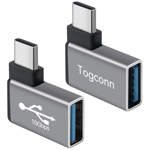 90 Degree USB C to USB Adapter 10Gbps, 2 Pack Right Angle Type-C (Male) to USB-A (Female) Converter Support Charge & Data Transfer Compatible with iPhone 16 15 Series, Computers, Tablet, Laptop