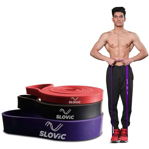SLOVIC Resistance Bands for Men and Women | Resistance Band Set & Exercise Bands for Workout | Resistance Band for Pull Up | Gym Equipment for Home Workout| Natural and Unbreakable Rubber Set of 3