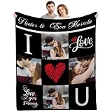 Manta de forro polar personalizada con 4 fotos personalizadas y texto 'I Love You', manta personalizada para cumpleaños, aniversario, día de San Valentín, boda, regalo para hombres, mujeres, él, ella