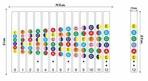 Image of KREEPO Guitar Fretboard Sticker Fingerboard 12pcs Note Chart Decals Beginner Learner Acoustic-Electric Guitar Multicolor(9.1cm X 14.5cm)