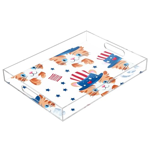 Charolas acrílicas para servir de dibujos animados, bandeja rectangular transparente con asas, para mesa de café, cocina, baño