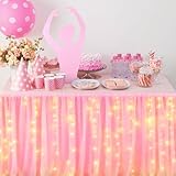 SmoothNovelty Ballerina Party Decorations 6 ft Pink Tulle Table Skirt and Ballet Dancer Stand Decorations Ballerina Birthday Desk Skirt with LED Light for Princess Baby Shower Birthday Party Supplies
