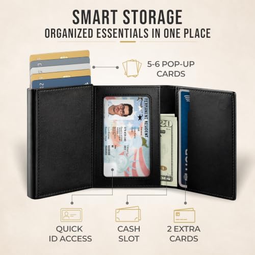 Image of TopMost Genuine Leather Pop Up Wallet for Men, Credit Card Holder, RFID Blocking Ridge Wallets for Men with ID Window, Slim, Minimalist, 5-9 Card Capacity & Cash Slot