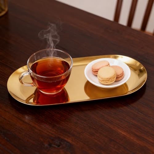Plateau doré rectangulaire en acier pour vide-poche coupelle de coiffeuse et rangement