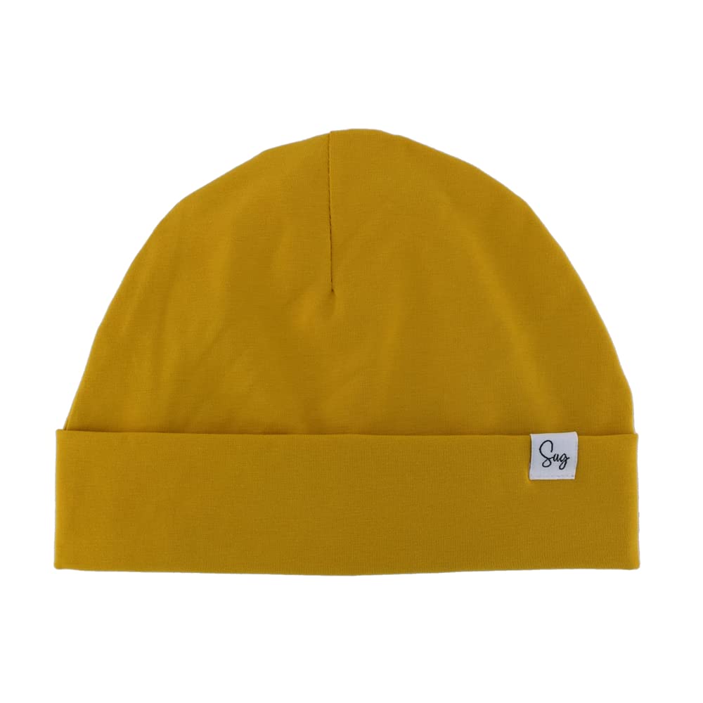 Sugarmelon Men's Orig Mustard Lightweight Jersey Beanie Hat For Newborn Baby Boys Girls Silky Satin Lined Hats Bonnet Toddler Infant Little Kids Beanies Caps (6-24M,)