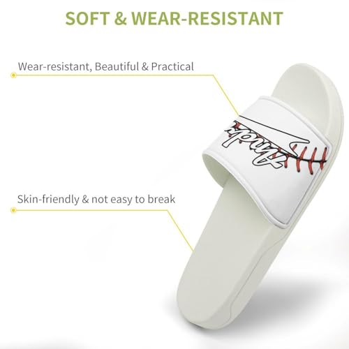 Custom Sports Slides Personalized Slippers - Baseball Sandals Quick Drying Softball Slippers Indoor Outdoor,Gifts for Men Youth Boy (White,Style 51)3