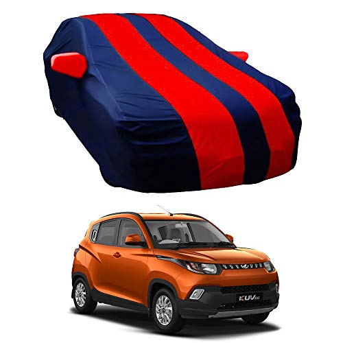 Oshotto/Recaro Taffeta Car Body Cover with Mirror Pocket Compatible with Mahindra Kuv-100 (Red, Blue)