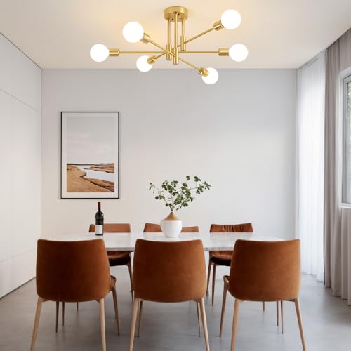 Image of Modern Chandelier Ceiling Light Fixture, 6-Light Sputnik Dining Chandeliers