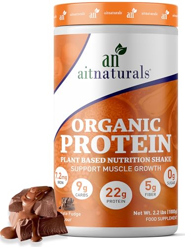Aitnaturals Plant-Based Organic Protein Powder Creamy Chocolate Fudge 1kg 2.2lbs 25 Servings - 20g Pea Protein per Serving| Ideal for Smoothies & Shakes | Supports Muscle Growth & Workout Recovery