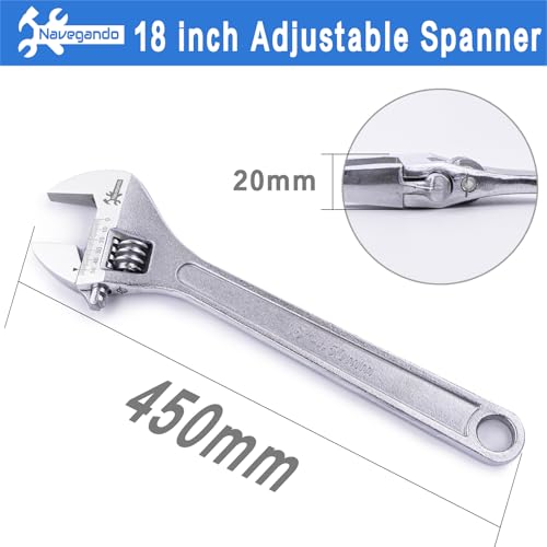 Image of Navegando 18 Inch Large Heavy Duty Adjustable Wrench, Big Jaw Opening, High Titanium Steel Forged Industrial Wrench for Plumbing, Automotive, Construction Repair