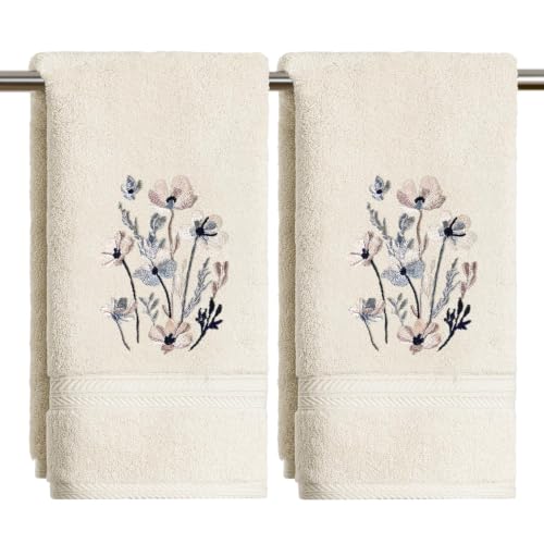 Image of Artoid Mode Beige Wild Flowers Floral Cotton Hand Towels 35x75 cm Set of 2