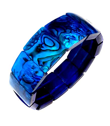 Natural Abalone Shell Stretchable Cuff Bracelet Set in Blue Resin Handmade Women Paua Jewelry DA492-B4