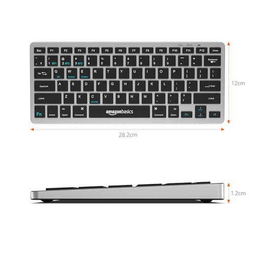 Image of amazon basics Wireless Bluetooth Keyboard | Easy Switch for Up to 3 Devices | Ideal for Tablets & Mobiles | iOS, Windows, Android Compatible | Type C Port | Noiseless Keys | 78 Keys (Black and Grey)