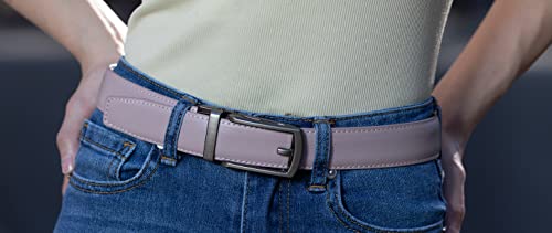 Leather Ratchet Belt for Women, Trim to Fit 18"- 44" Waist, Automatic Slide Buckle, No Holes, Gift Box (W726 Gunmetal/Mauve 30mm width, Small)3