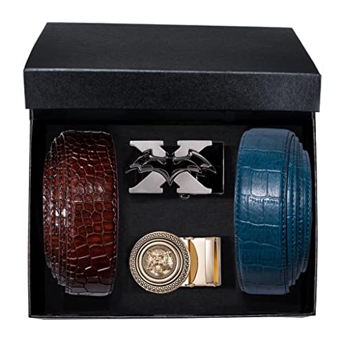 belt Automatic Buckles Waist Belt with Gift Box Leather Strap for Men Dress Jeans Wedding Mens Belts Set man (Color : As shown Size : 110cm) (As Shown 120cm)