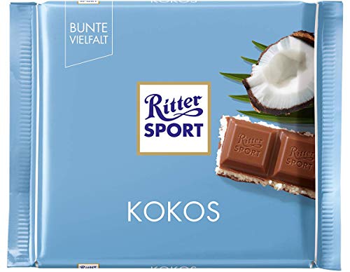 RITTER SPORT Kokos, 100 g, Vollmilchschokolade gefüllt mit köstlicher Kokos-Creme & knusprigen Kokosraspeln…