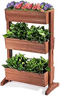 TANGZON 3-Tier Raised Garden Bed, Wooden Plant Stand with Angle Adjustable Planter Boxes, Elevated Herb Vegetable Flower Rack for Yard, Patio, Balcony and Living Room