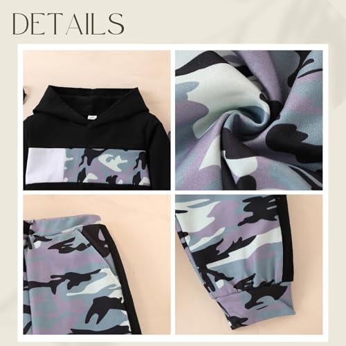 Image of 2-6T Toddler Baby Boy Clothes Long Sleeve Hooded Pullover Colorblock Sweatshirt + Pants 2pcs Fall Winter Outfit Set
