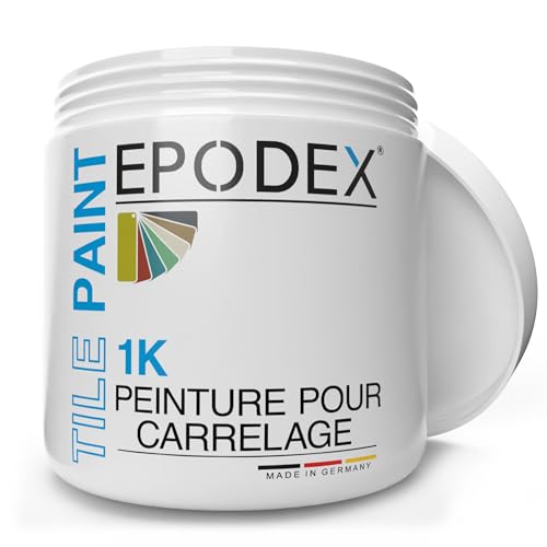 EPODEX 1K Peinture carrelage salle de bain, cuisine et plus - Vernis de haute qualité pour carrelage mural à usage normal - Peinture satinée en blanc, gris, beige et plus - 1 kg (7 m² pour 2 couches)