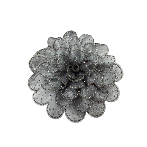 Image of Rhinestone Camellia Flower Big Brooch Lapel Pins for Women Fashion Crystal Fabric Floral Brooches Pin for Dresses Suit Accessories Jewelry Boutonniere Corsage Wedding Party 140mm