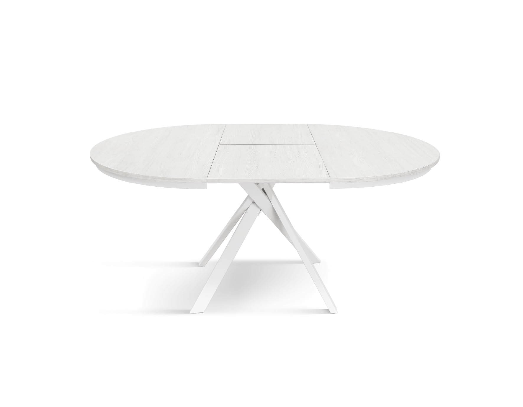 PAZZO DESIGN Mesa redonda extensible Karem, salón, cocina, patas cruzadas Shangay, color blanco, fabricada en Italia, madera de fresno blanco, de 120 a 170 cm - id_2179
