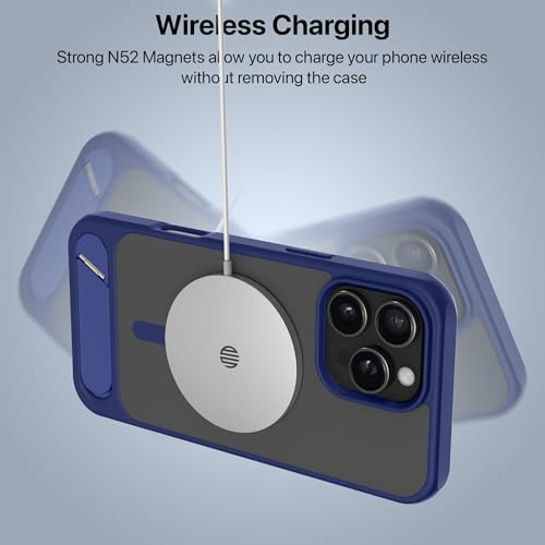 Image of eller sante Zenon Magpro Back Cover Case for iPhone 16 Pro Max Scratch Resistant Camera Screen Protector TPU Shockproof with Stand Holder Mag-Safe Wireless Charging- Blue