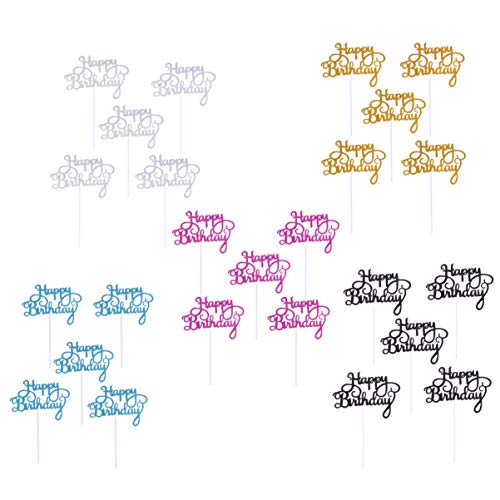 Angoily 25Pcs Happy Birthday Cake Toppers Picaretas Do Bolo de Coco Do Queque Do Bolo de Aniversário