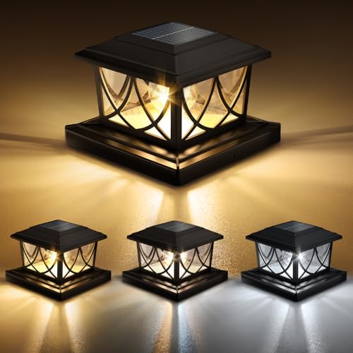 NIORSUN 4x4 Post Solar Lights, 3 Color Temps & 2 Brightnesses, 4 Pack Black