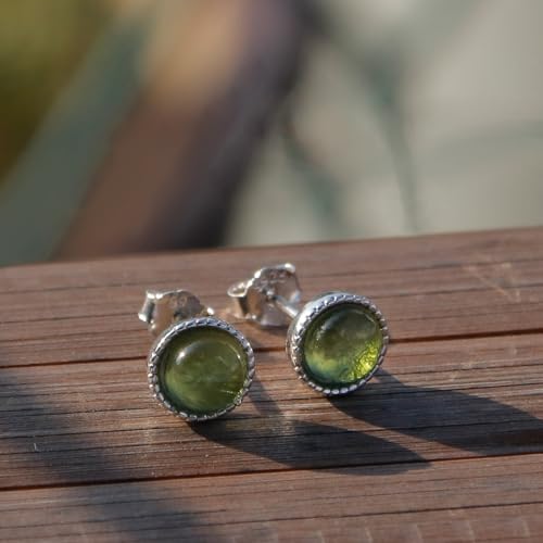 Peridot Stud Earrings Sterling Silver, Green Healing Crystal August Birthstone Hypoallergenic Earrings for Women and Girls, Trendy Peridot Gemstone Earring Birthday Jewelry Gifts for Her2