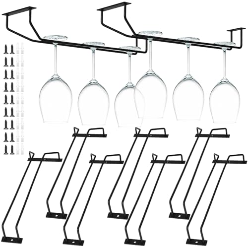 Yetene 9 Pack 14 Inch Black Wine Glass Rack Hanging Under Cabinet Wine Glass Holder Under Shelf Metal Stemware Racks Glass Storage Hanger Organizer for Kitchen Bar Pub(Classic)