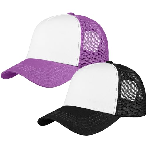 Image of Falari 5-Panel Mesh Baseball Cap, Trucker Hat, Structured Plain Design, Cotton, Adjustable Size