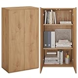 Bellamio Ais Mehrzweckschrank 60 cm breit – Haushaltsschrank Eichenoptik mit 3 Fächern – schmaler Aktenschrank – Allzweckschrank 110×60×33 cm – Hängeschrank/Büroschrank – Schuhschrank Push-to-Open