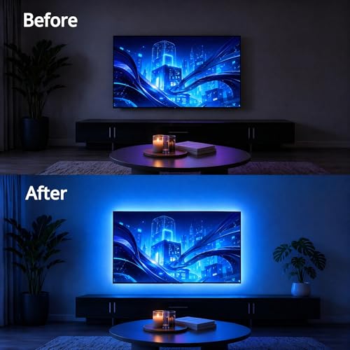 Image of LED Lights for TV, 9.8ft RGB TV Backlight for 32-43 inch TVs, TV LED Backlight with Music Sync Color Changing, Smart APP and Button Control Strip Lights USB Powered for Bedroom, Gaming, Kitchen