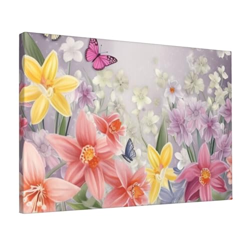 Impression sur toile de fleurs de printemps YoupO 30x45 cm colorée
