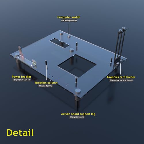 Gabinete para PC abierto de acrílico para pruebas y montaje DIY, soporte para placas base ATX, Micro-ATX y Mini-ITX, disipación térmica miniatura 3