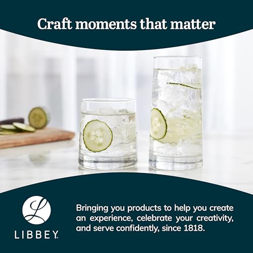Image of Libbey Cabos 16-Piece Rocks and Tumbler Glasses Set, Angled Glass Cups Set for Water, Juices, and More, Dishwasher-Safe Modern Glassware