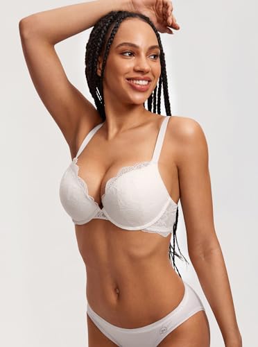 Image of DOBREVA Women's Push Up Lace Bra Underwire Plunge Full Coverage Bras Sexy Plus Size Support
