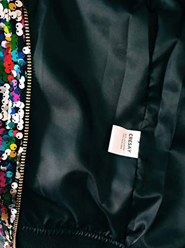 Cresay Women's Sequin Fitted Long Sleeve Zipper Blazer Bomber Jacket-Rainbow S #TOP3