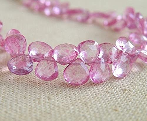Perle quartz rose coeur briolette 6.5mm, lot de 13 gemmes facettées pour bijoux DIY