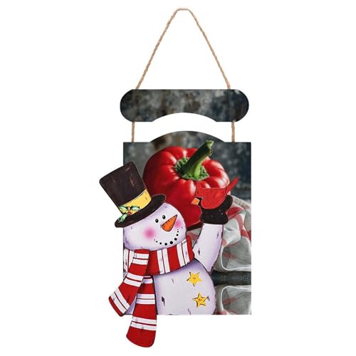 Décoration murale poivron et bonhomme de neige en bois