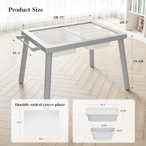 Easyego Sensory Table for Toddlers Kids Play Wooden Sand Water Table with Double-Sided Board & Foldable Storage Bins for Indoor and Outdoor Use, Birthday Gifts for Boys and Girls - Light Grey - Image 2