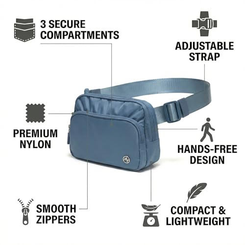 Image of Pander Nylon Crossbody Belt Bag with Excess Strap Keepers, 6-Pocket Adjustable Sling Fanny Pack for Travel and Everyday Carry, Blue