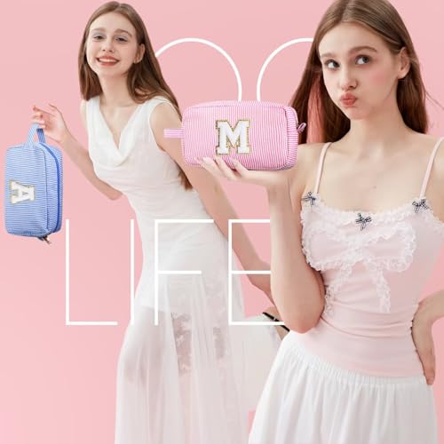 YOOLIFE Birthday Gifts for Women Teen Girls Daughter Sister Friend, Initial Makeup Bag Toiletry Bag Cosmetic Bag, Pink A2