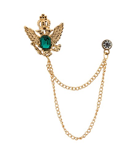 Knighthood Men's Golden Crown Stone With Hanging Chain Brooch Golden Crystal Suit Stud Lapel Pin Vintage Rhinestone Wedding Pin