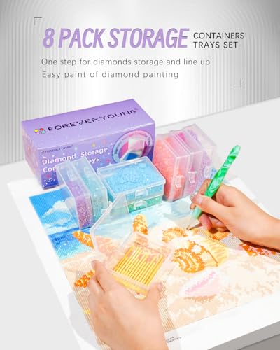 Image of forever young 8PCS Diamond Painting Storage Containers Trays | 2-in-1 design keeps diamond art beads organized. Provides bead storage and line-up, with a box package for a tidy workspace.