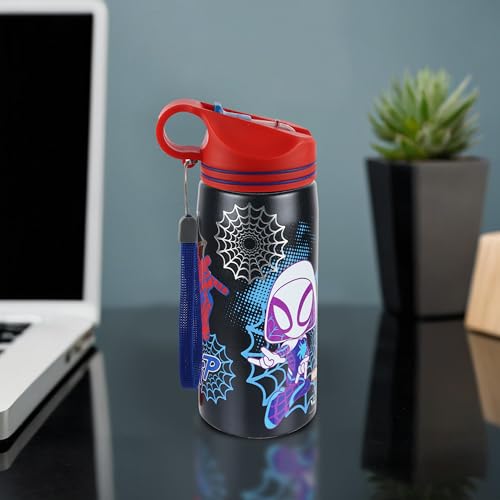 Image of Marvel Avengers Superhero Spiderman Stainless Steel SIngle Wall Sipper Water Bottle For Unisex Kids School And Travelling | 500 Ml | Black | AZ2059 (Go Web Go)