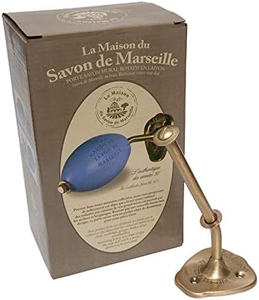 Wall Mounted Rotating French Soap Holder - Brass Finish- with Savon de Marseille Donkey Milk Soap 270g
