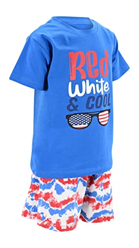 Image of Boys 2pc Shorts Set Outfit Short Sleeve Shirt with Bold Applique Print and Shorts