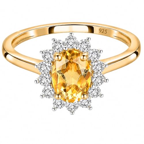 Image of Princess Diana Inspired Halo Birthstone Ring for Women Girls | Pure 925 Sterling Silver with AAA+ Natural Gemstone | 18K Gold-Plated | Best Gift for Birthday, Anniversary, or Valentine�s Day